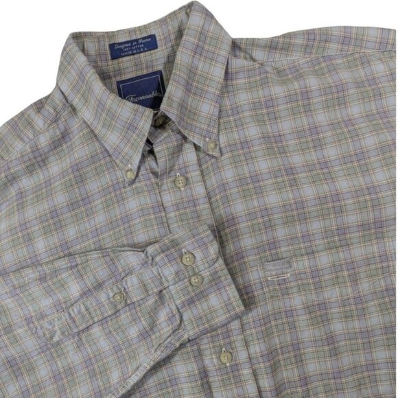 Faconnable Other - Faconnable Nordstrom Shirt Mens M Blue Green Plaid Long Sleeve Office Preppy